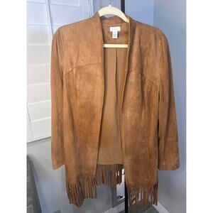 Chicos Faux Suede Fringe Open Front Jacket-size 1